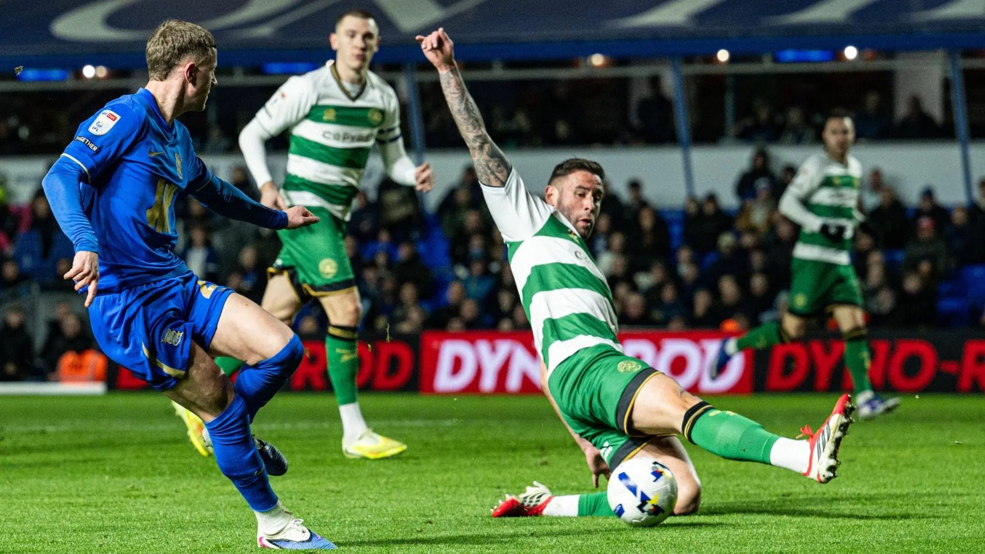 Jay Stansfield of Birmingham City shoots at goal but is blocked by Steve Cook of Queens Park Rangers