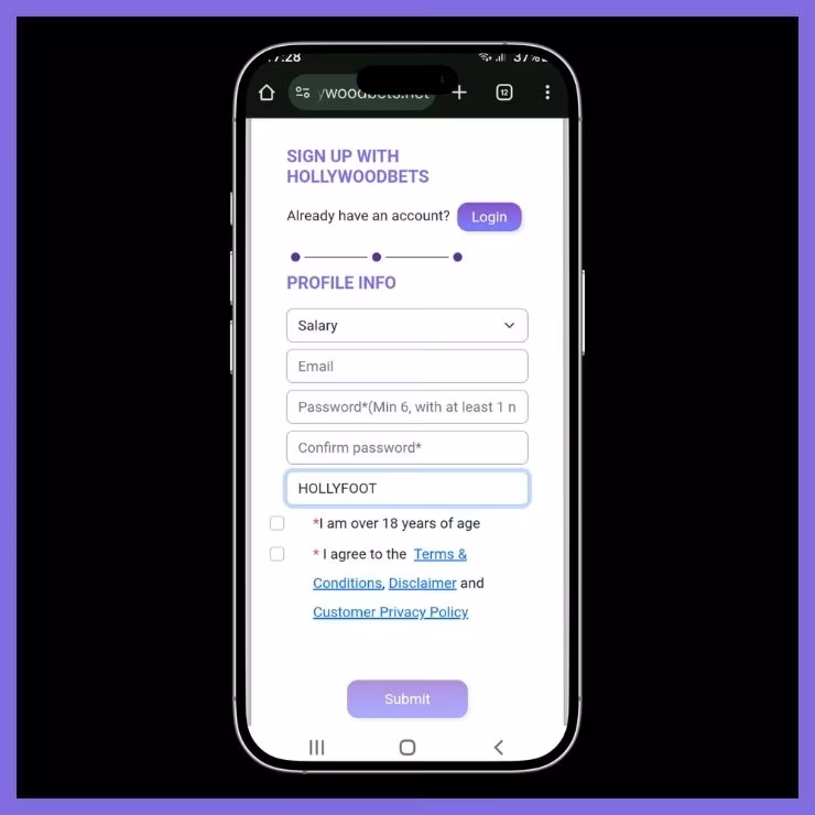 How to complete the Hollywoodbets mobile registration on a smartphone