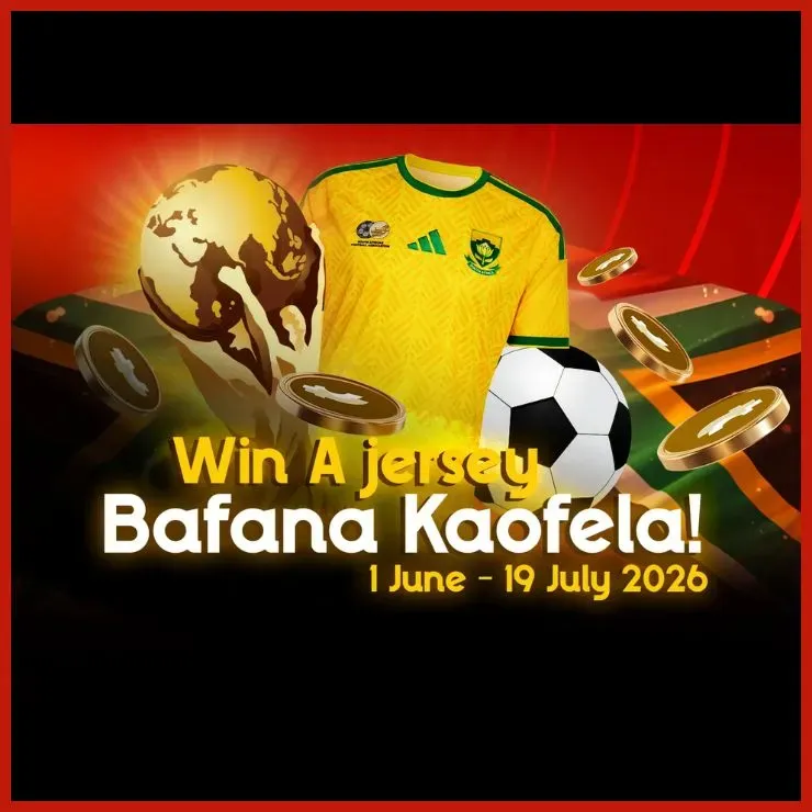 TicTac Bets Bafana Kaofela promotional banne. Deposit R100 or more to enter draws for 5 soccer jerseys.