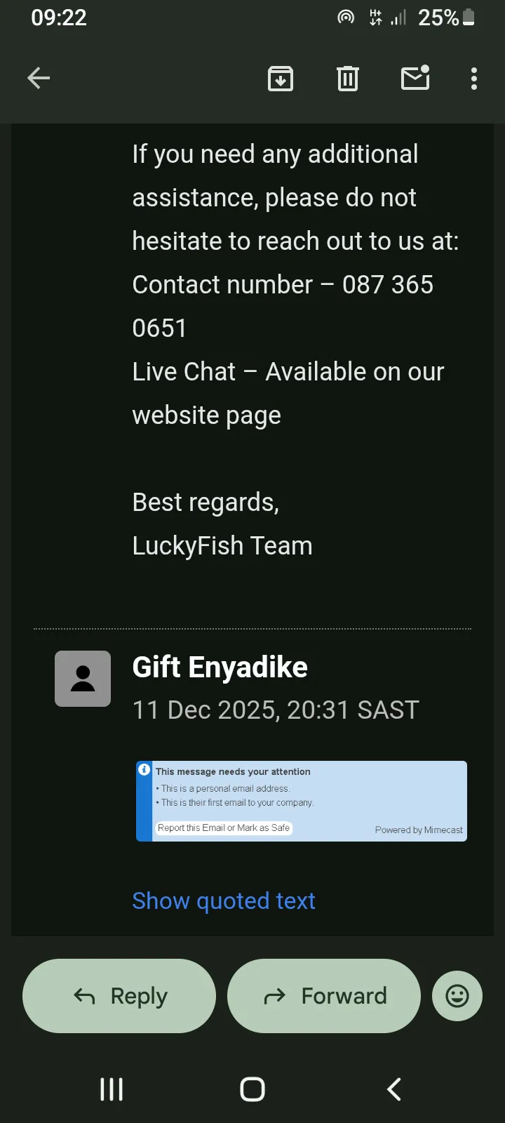 Lucky Fish Customer Support Screenshot 4