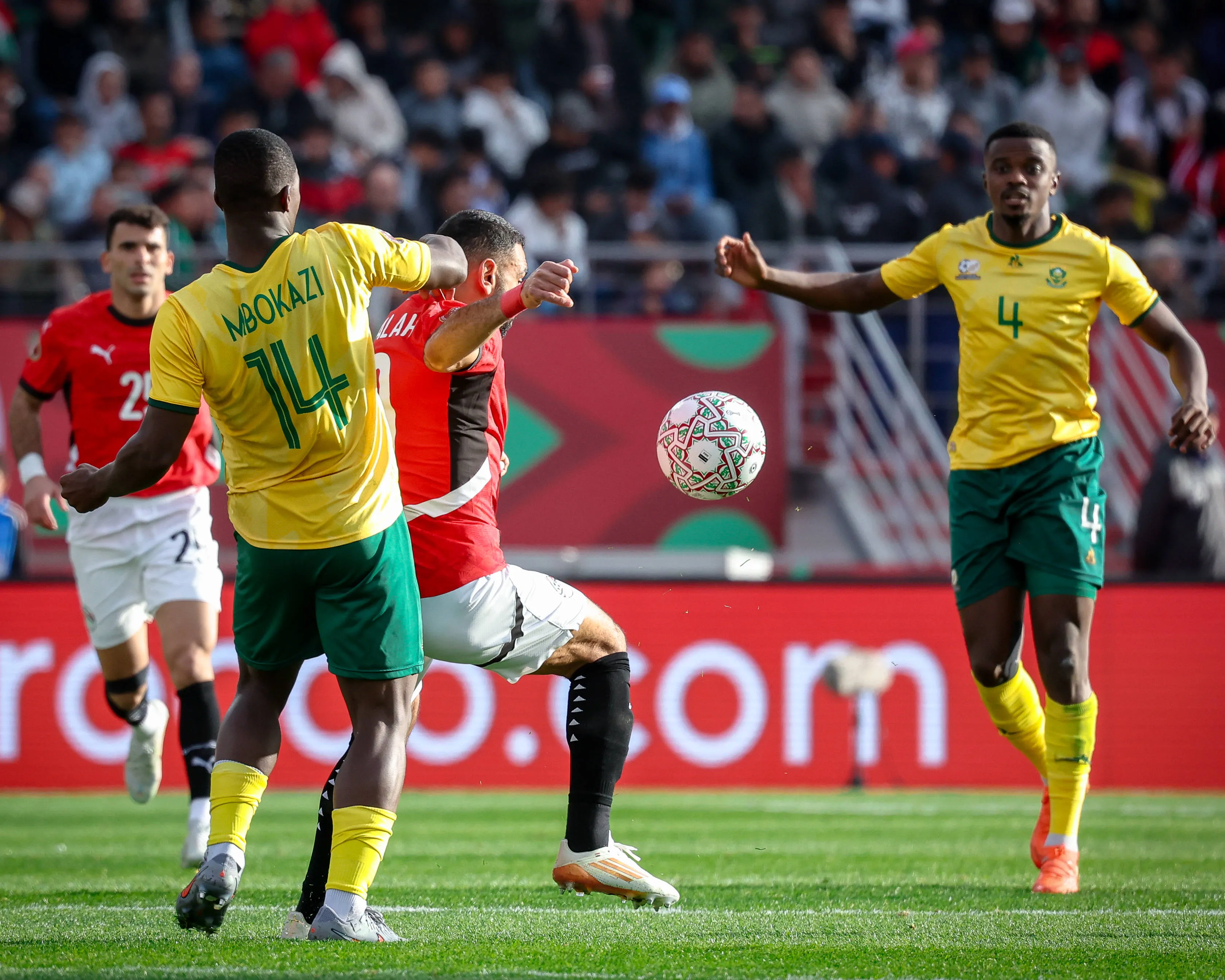 Egypt vs South Africa match at the African Cup of Nations 2025 - Group B Mohamed Salah controling the ball before Mbokazi before during the match between Egypt vs South Africa in the African Cup of Nations 2025 - Group B at Grand Stade D Agadir , Agadir, Morocco Agadir Agadir Morocco 