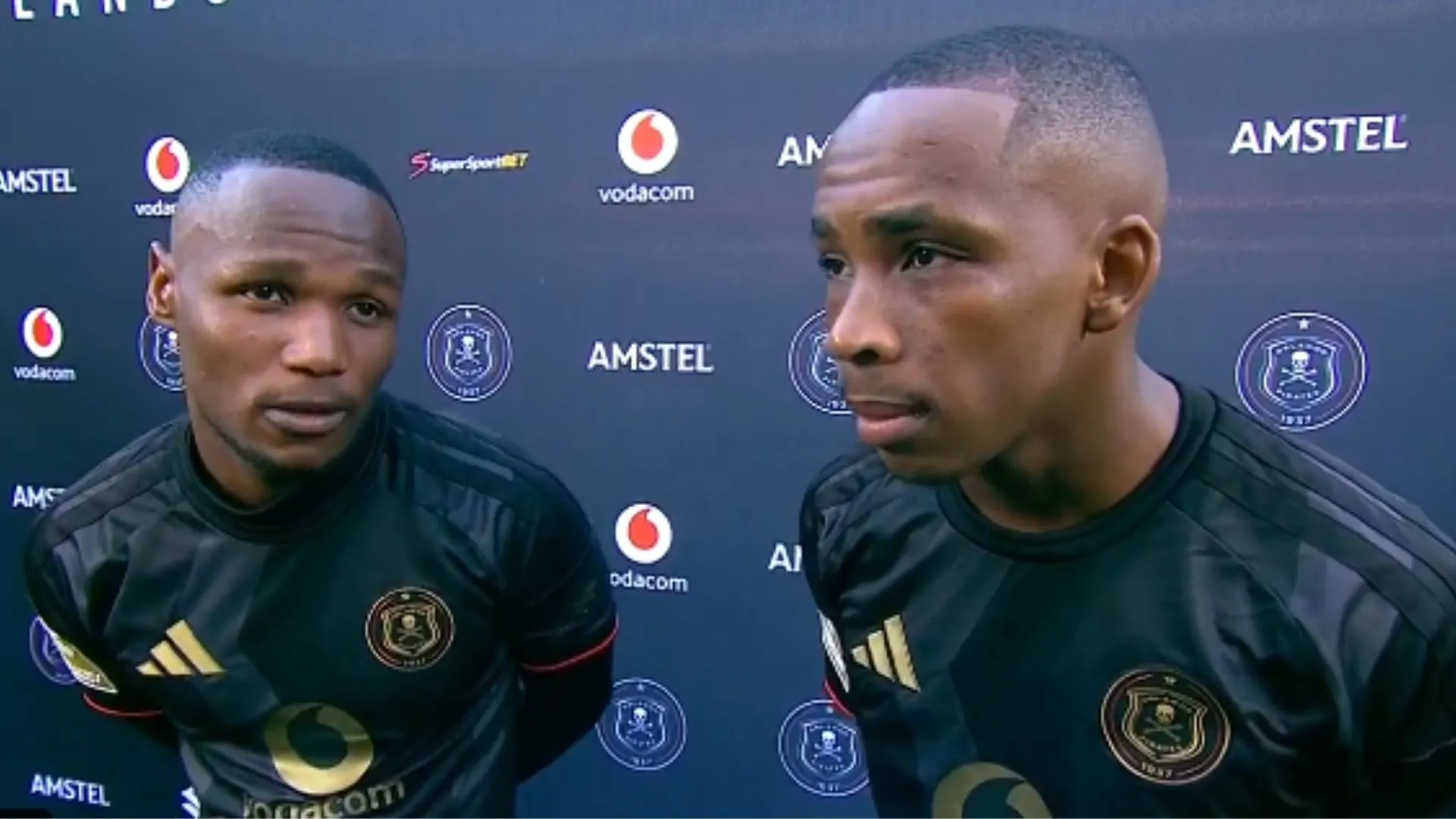 Kamogelo Sebelebele and Thapelo Mokobodi of Orlando Pirates.