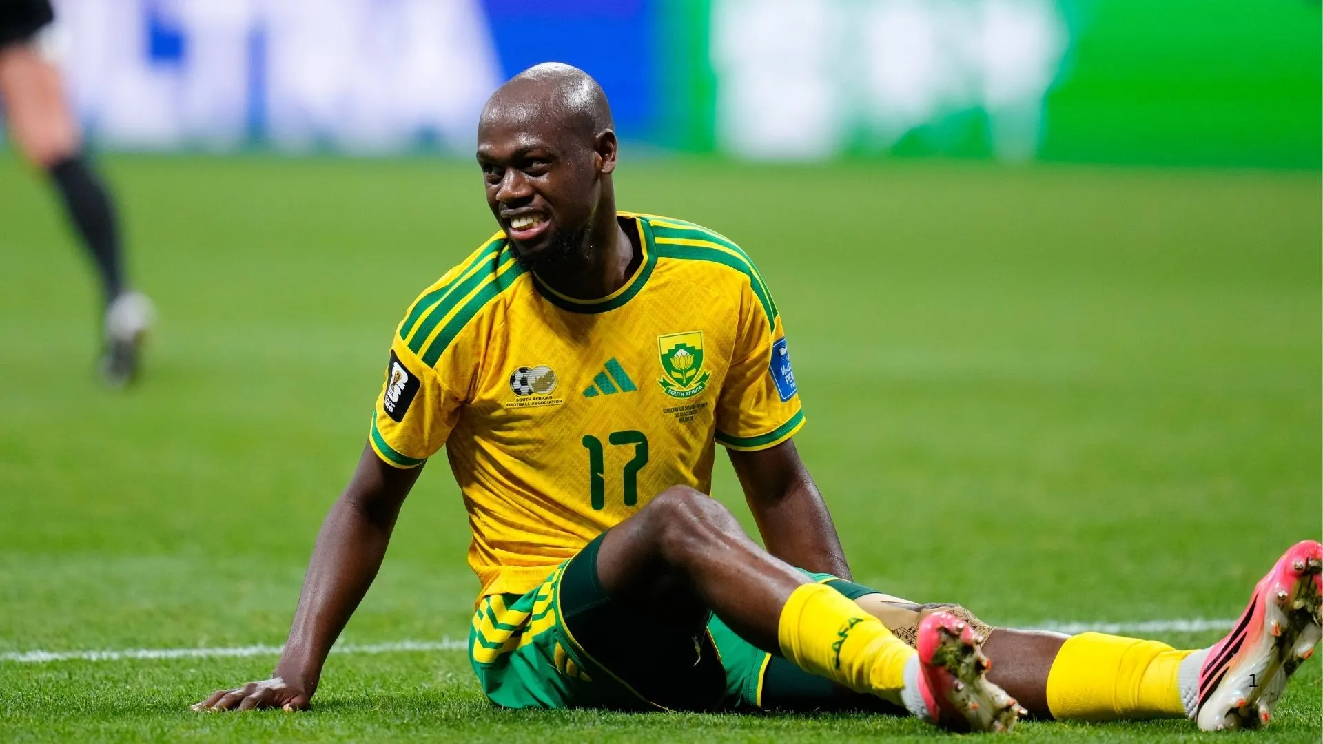 South Africa striker Evidence Makgopa reacts during their World Cup match in Monterrey.