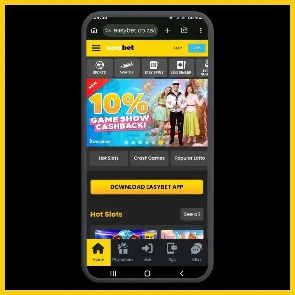 Easybet Mobile Browser homepage