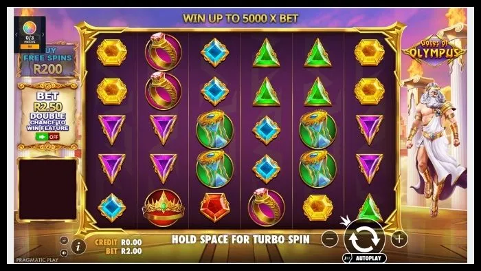 Gates of Olympus slot menu as shown on the official Betway site.