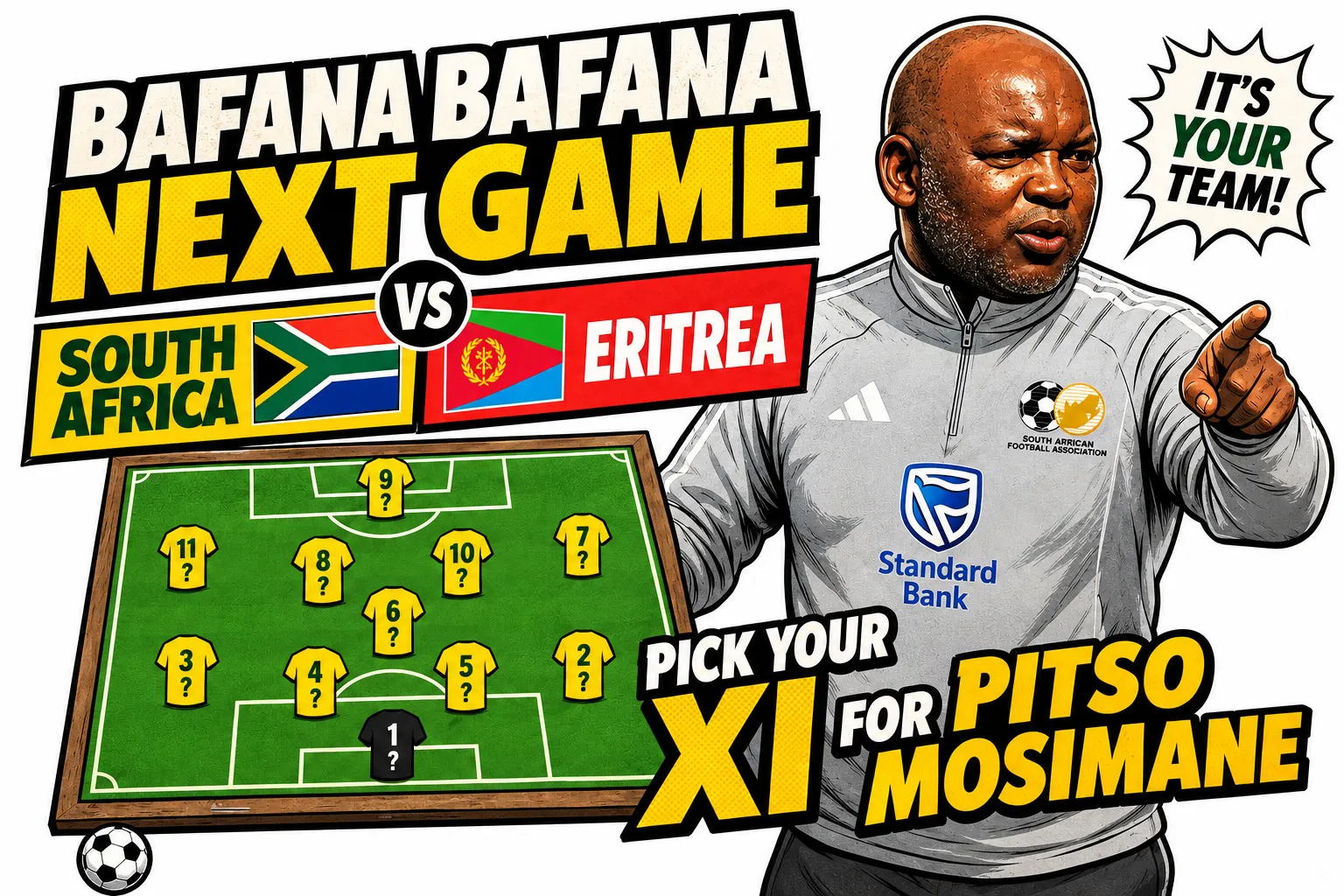 Bafana Bafana next game vs Eritrea: Pick your XI for Pitso Mosimane