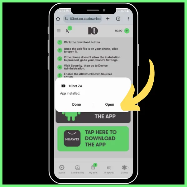 10Bet app open step 6