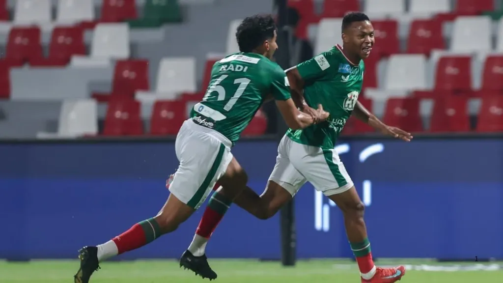 Mohau Nkota celebrates after scoring on his debut for Al Ettifaq