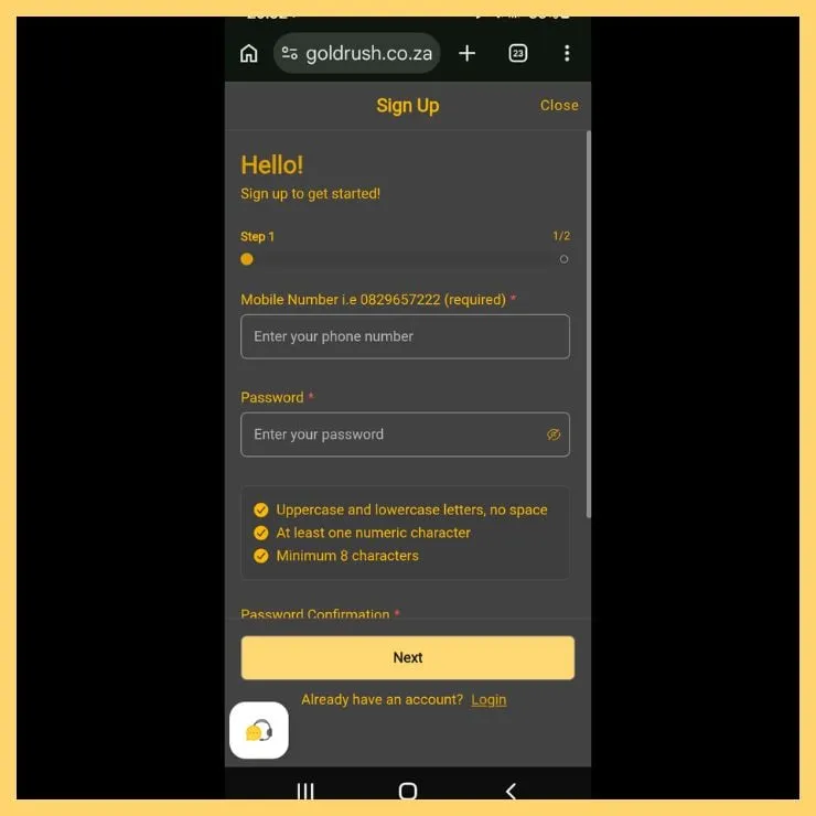 Goldrush review registration page