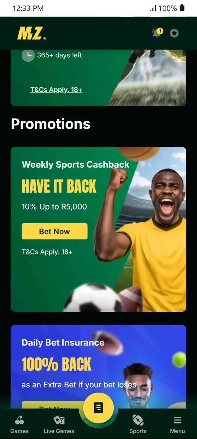 Weekly Sports Cashback Mzansibet