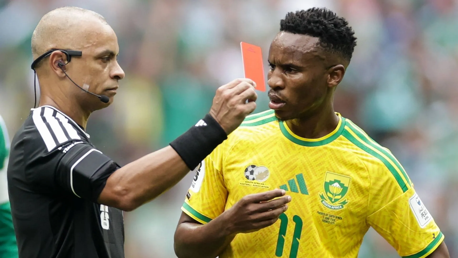 Themba Zwane when he was sent off against Mexico.