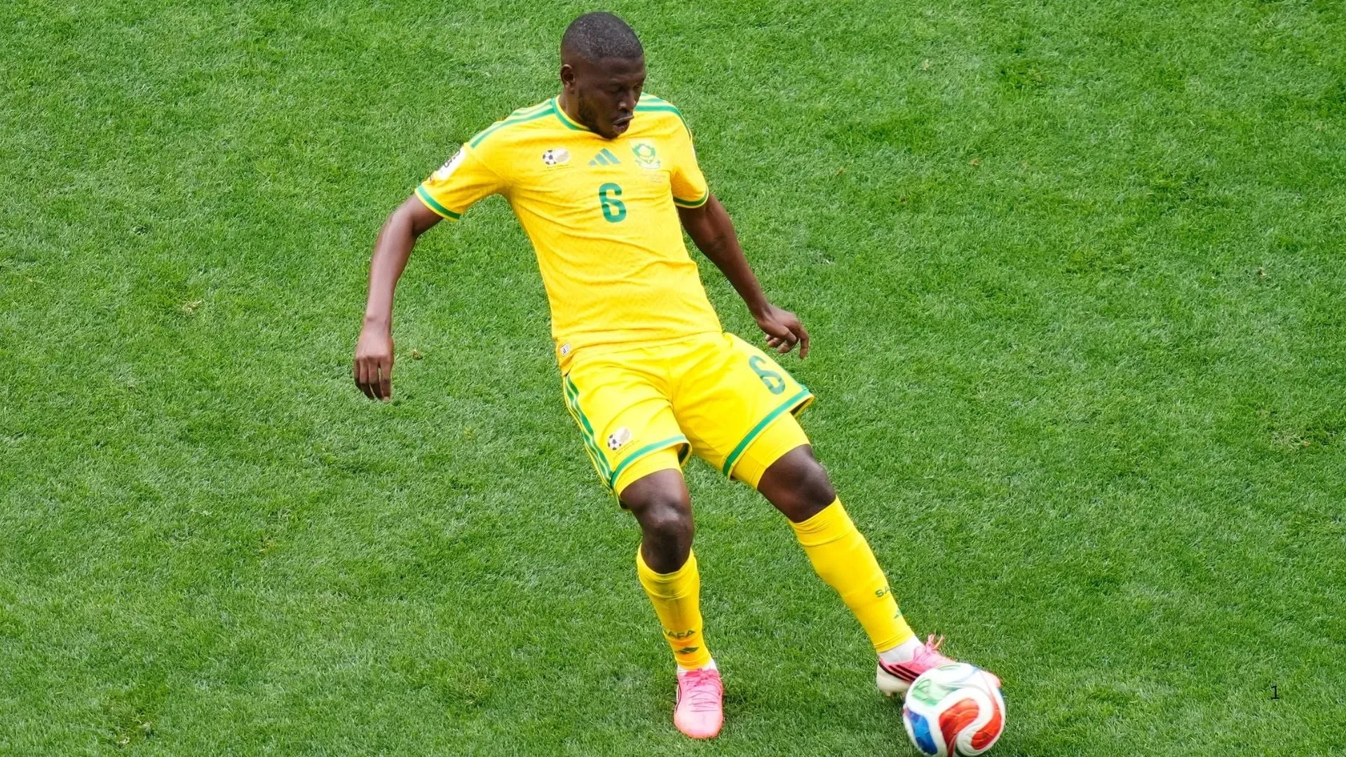 Aubrey Modiba of Mamelodi Sundowns playing for Bafana Bafana at the 2026 World Cup.