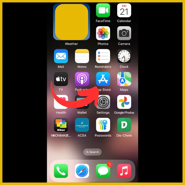 Red arrow pointing to the App store on an iOS device