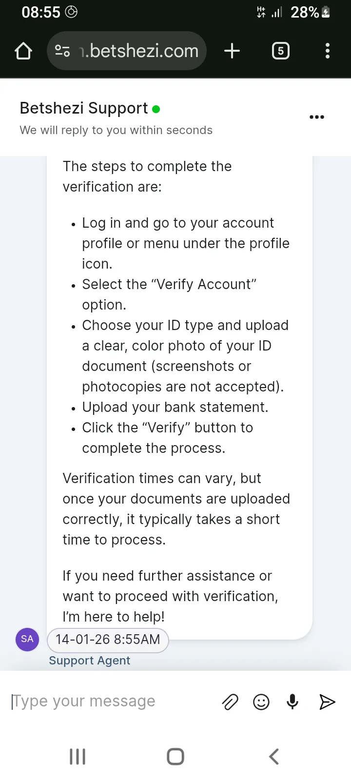 Betshezi Live Chat Support 2