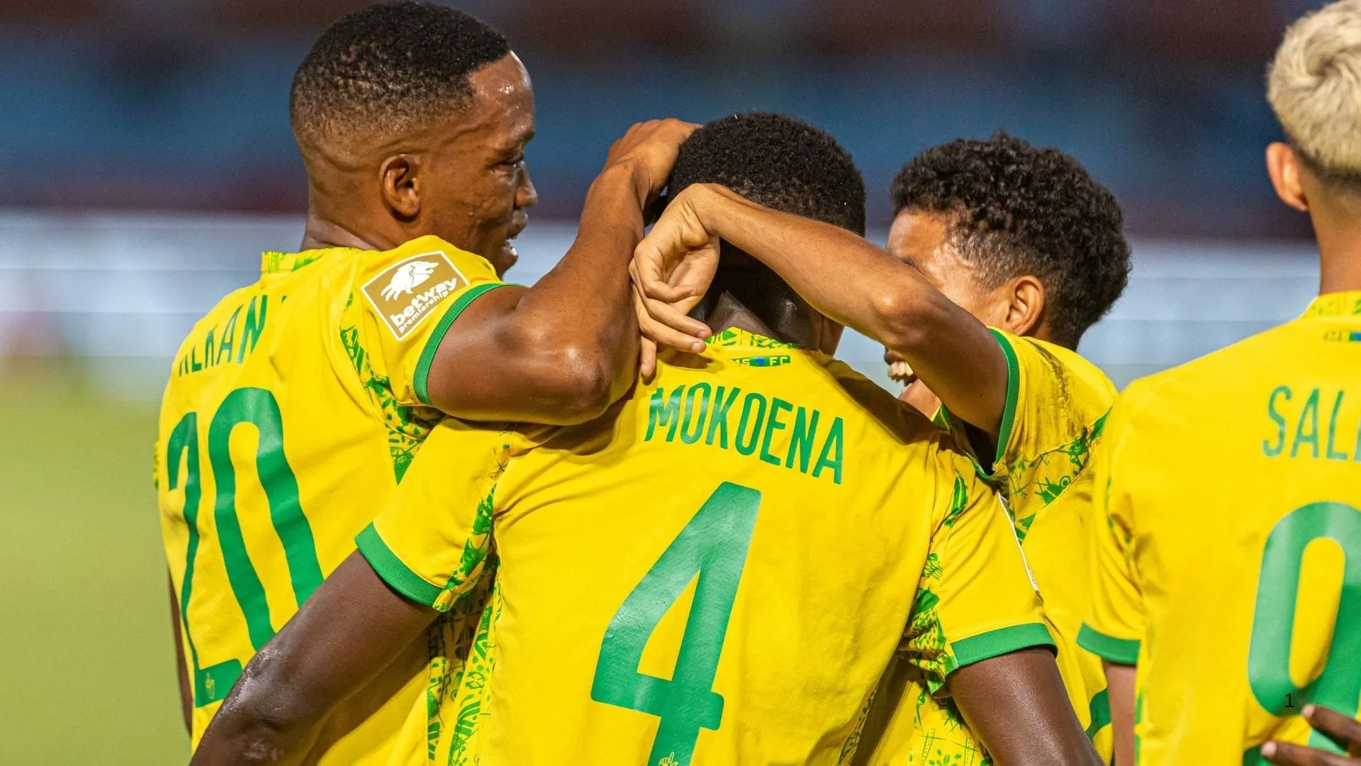 Grant Kekana and Teboho Mokoena celebrate a goal for Mamelodi Sundowns. Photo &ndash; Mamelodi Sundowns