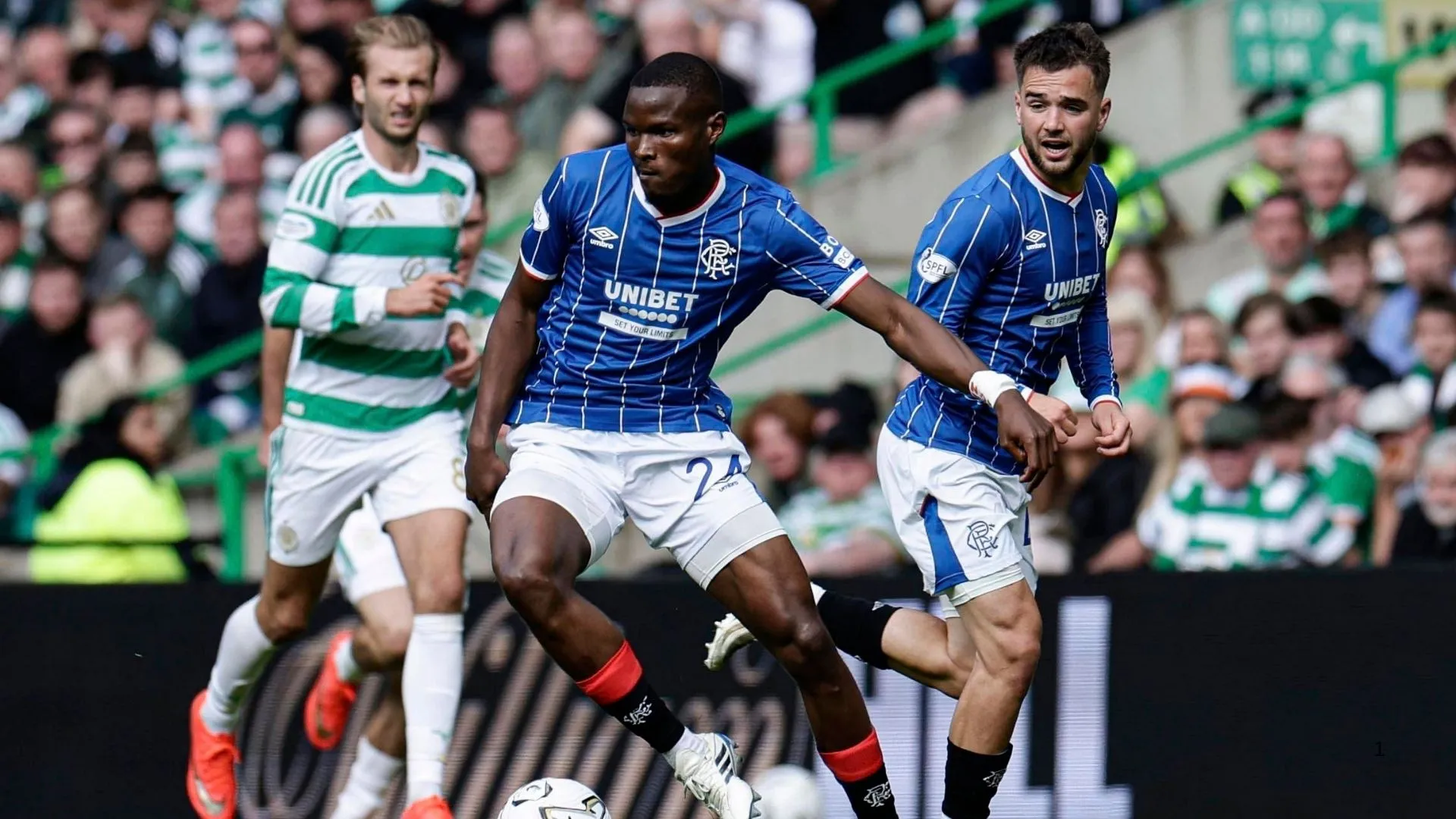 Olwethu Makhanya playing for Rangers against Celtic.