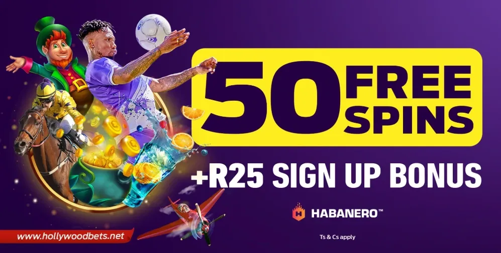 Hollywoodbets sign up bonus for new players.