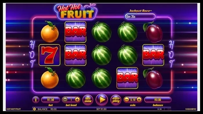 Slot menu for Hot Hot Fruit, one of the best Betway casino games with free spins, as shown on the site.