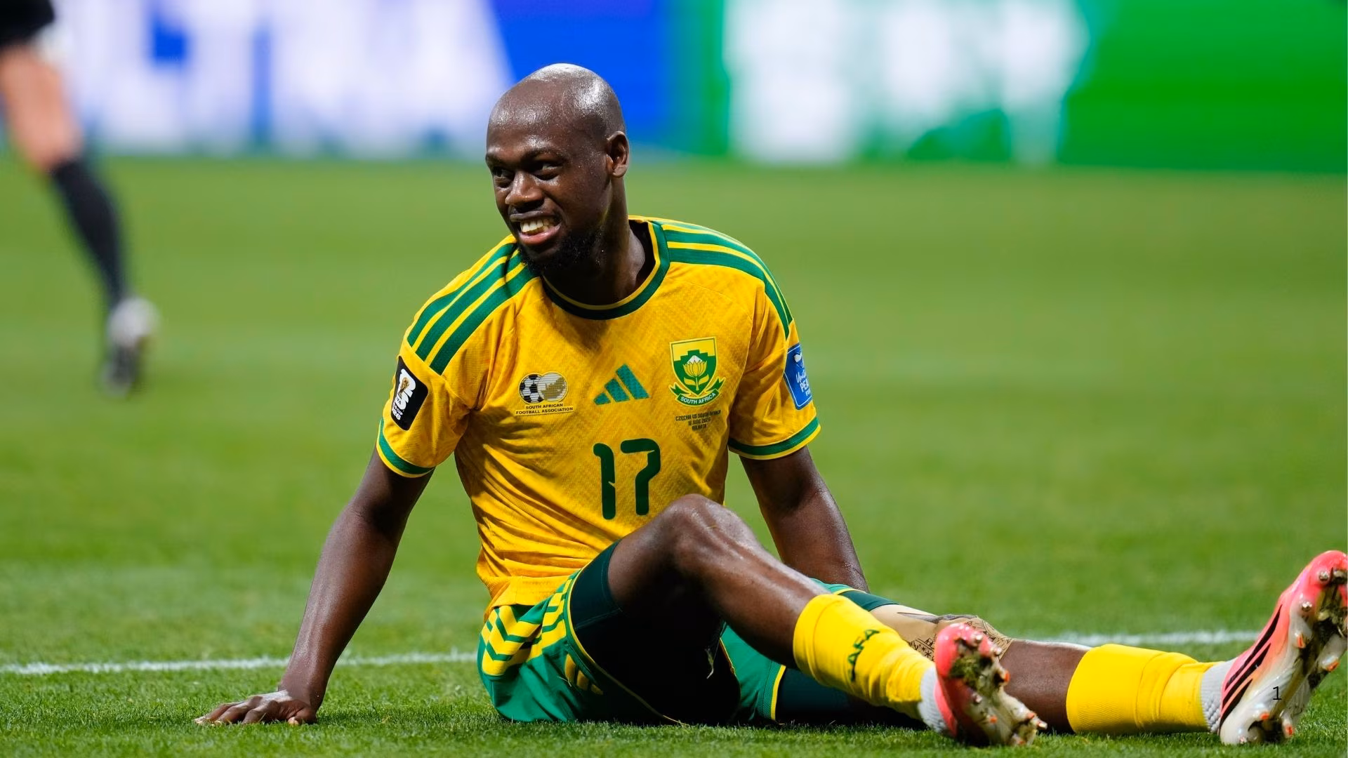 South Africa striker Evidence Makgopa reacts during their World Cup match in Monterrey.