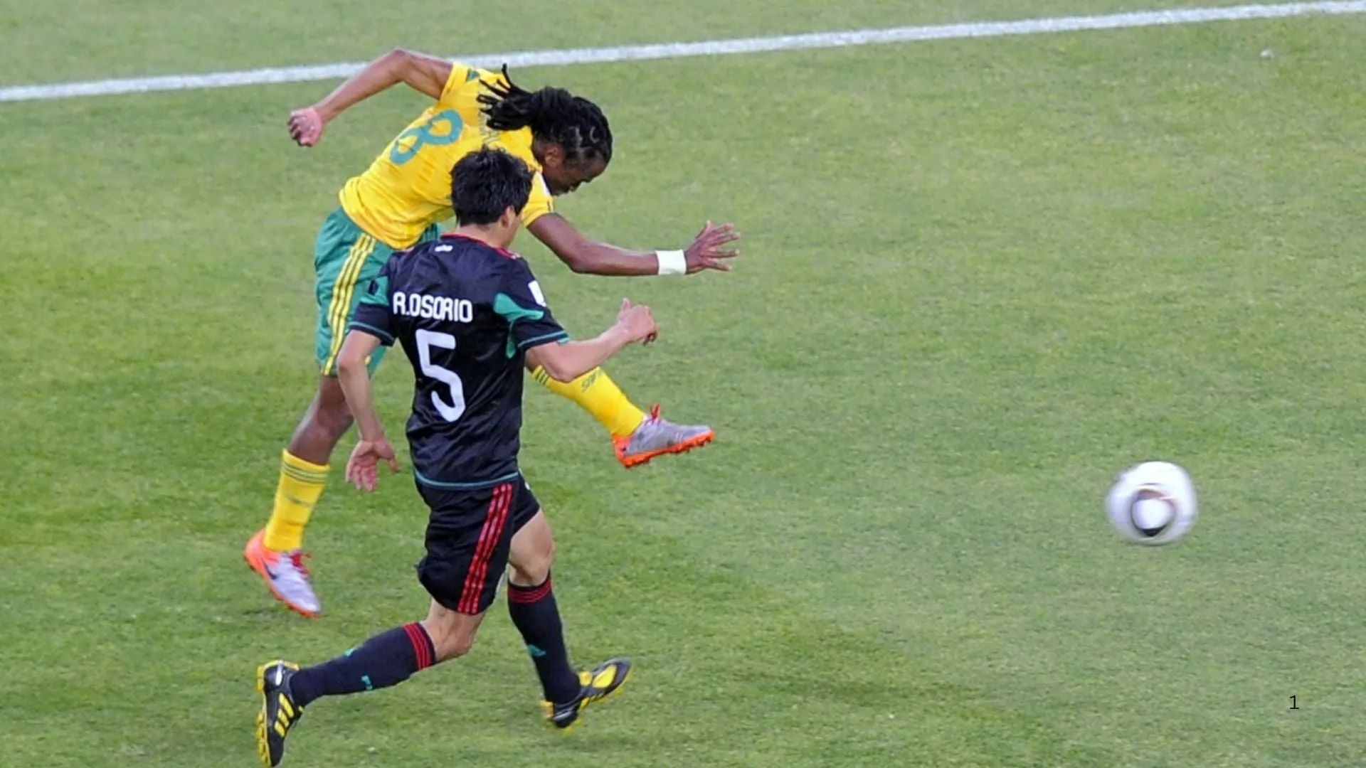 Siphiwe Tshabalala strikes home to score against Mexico at the 2010 World Cup.