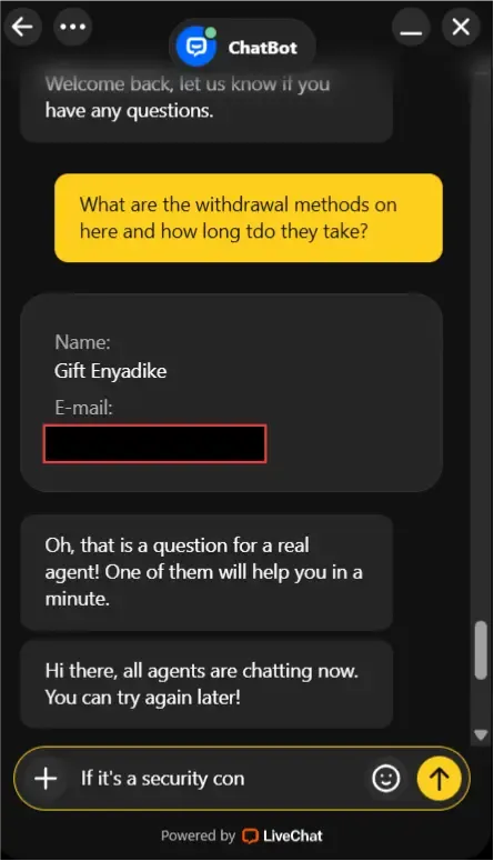 Unsuccessful withdrawal query for Wanejobets South Africa review