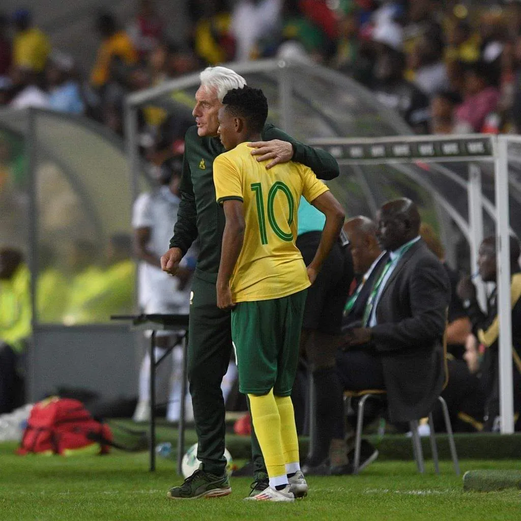 Hugo Broos and Relebohile Mofokeng Bafana Bafana