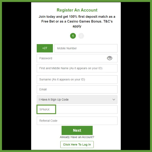 Betway sign up code