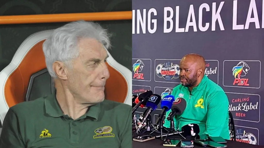 Hugo Broos and Manqoba Mngqithi.