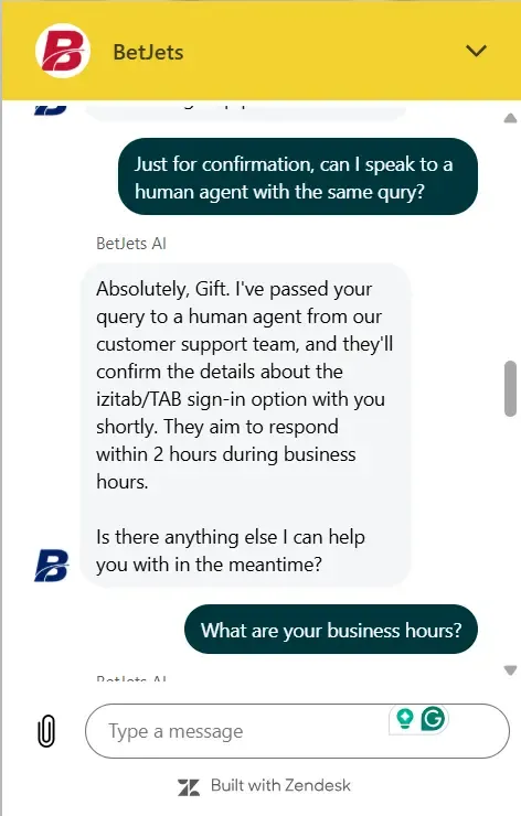 Request to speak to human agent on Live Chat