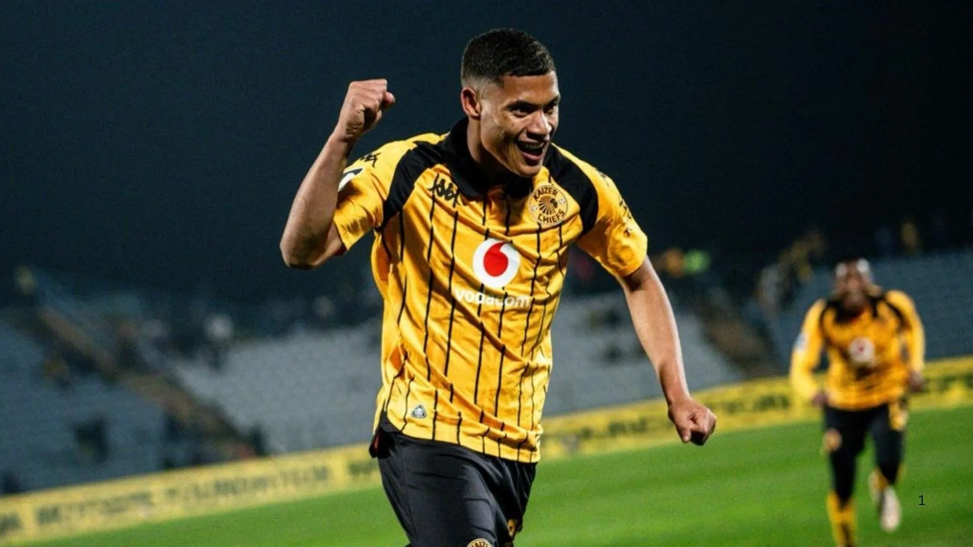 Faiz Abrahams celebrates after his freekick went in against Siwelele FC.