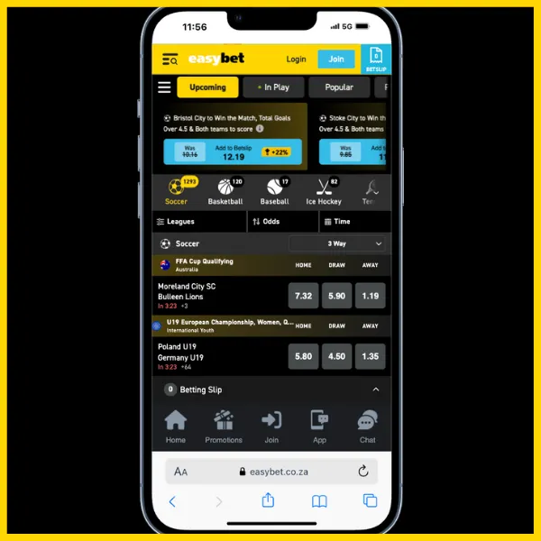Easybet mobile interface - showing a cluttered appearance.