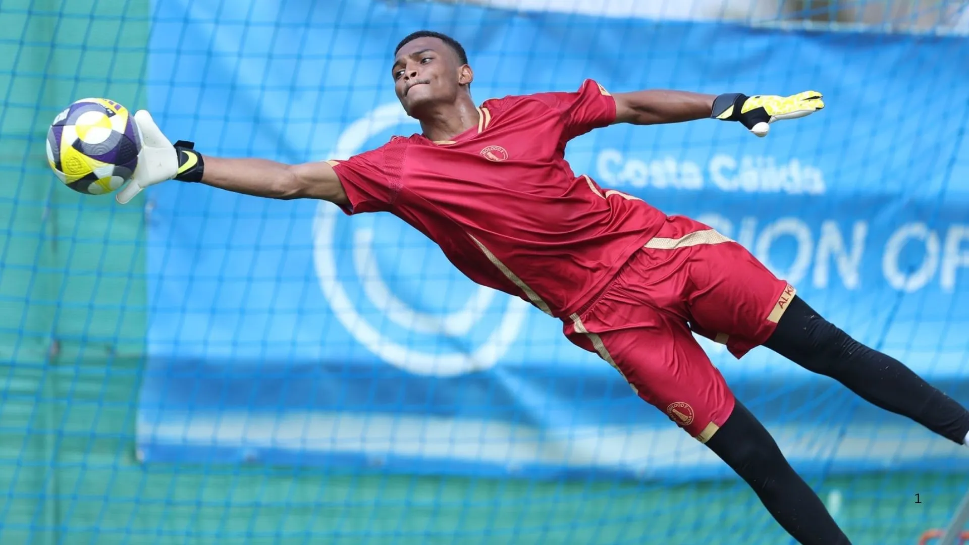 Al Kholood goalkeeper in training.