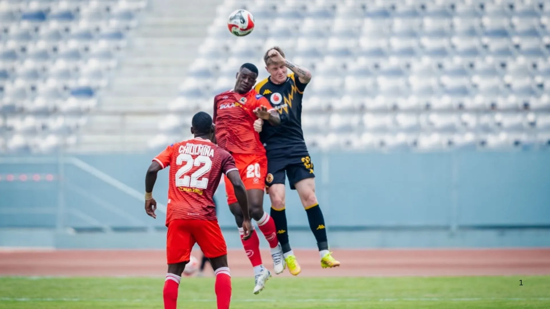 Bradley Cross of Kaizer Chiefs heads the ball during his team's clash with Red Arrows.