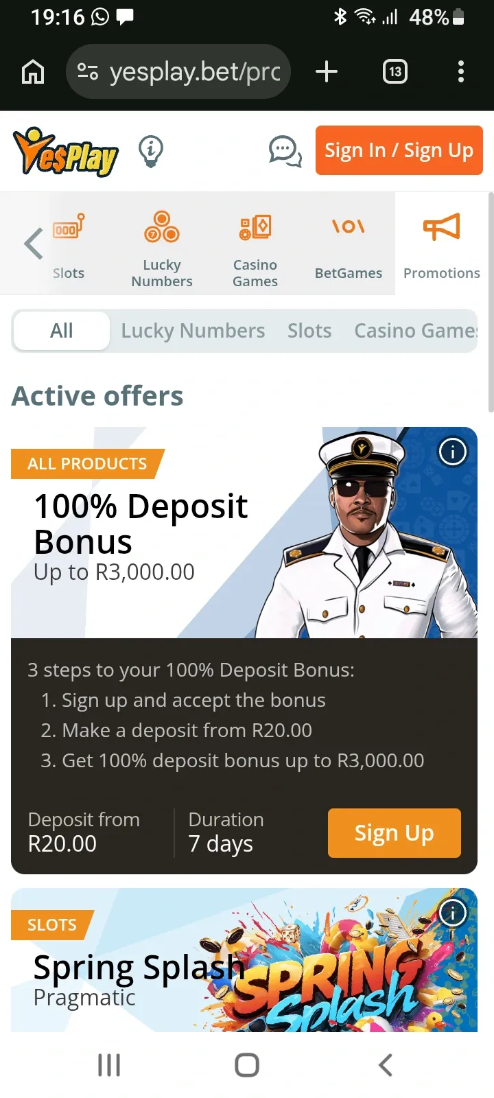 The YesPlay bonus offer today in South Africa