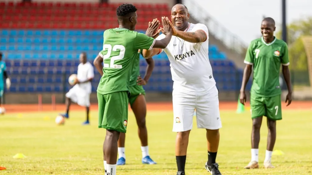 Benni McCarthy in training with his Harambee Stars players. Photo Football Kenya Federation