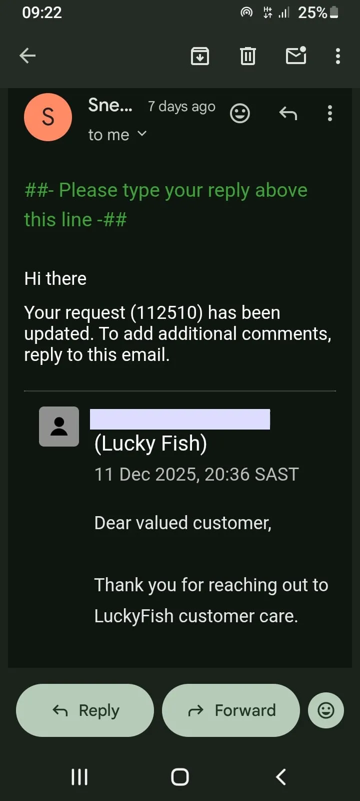 Lucky Fish Customer Support Screenshot 1