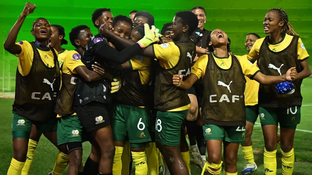 Banyana Banyana celebrate a in against DR Congo.