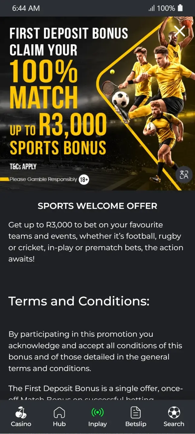 Swifty Sports welcome offer for sports: 100% Match up to R3,000