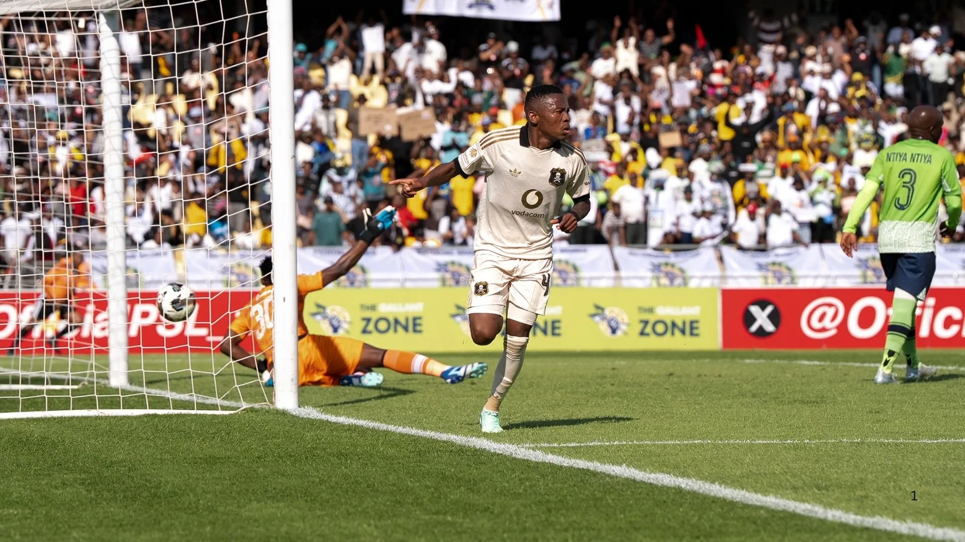Kabelo Kgositsile of Orlando Pirates savours his goal against Marumo Gallants.