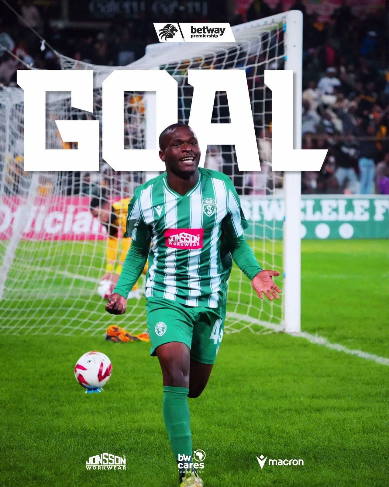 Siphesihle Jeza of Siwelele FC celebrates a goal.