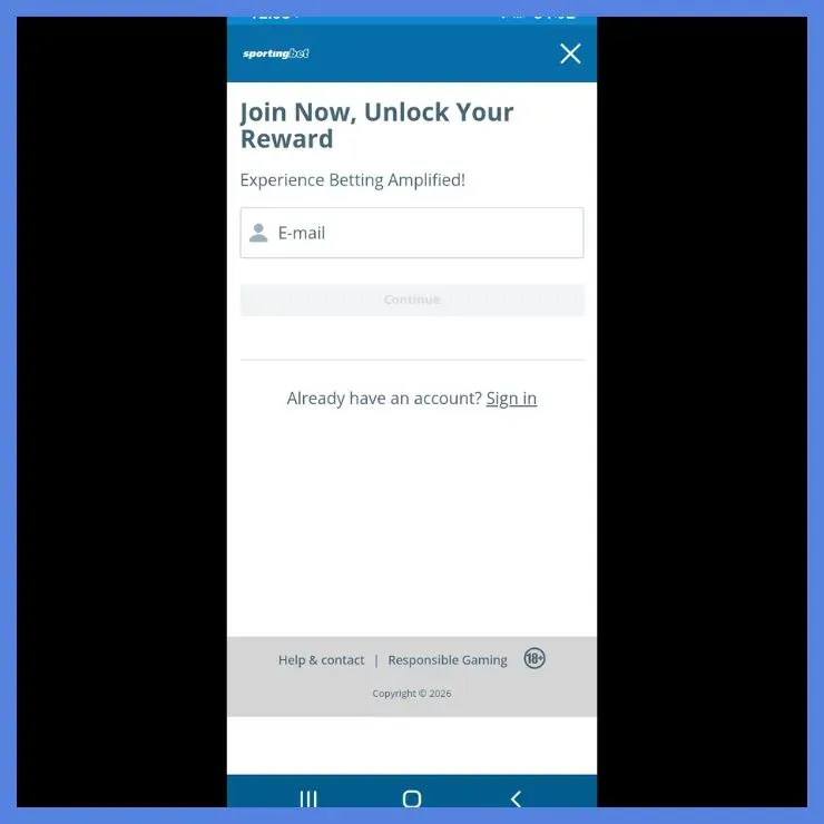 Sportingbet SA App sign up form.