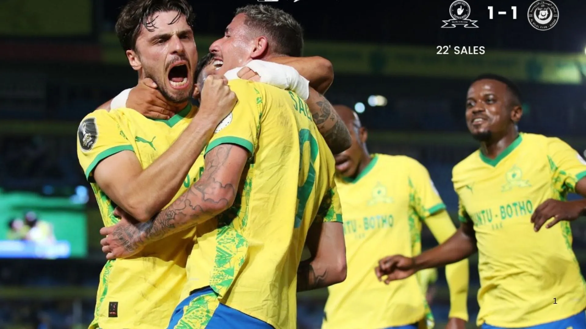Mamelodi Sundowns players celebrate Artur Sales goal against Al Hilal.