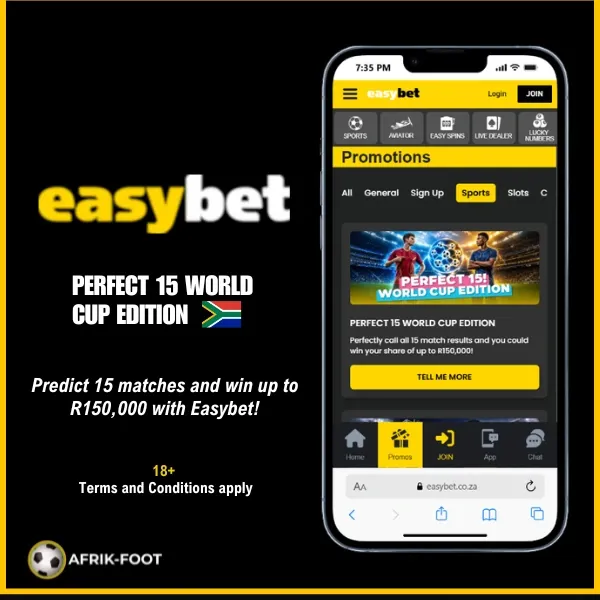 Easybet Pick 15 World Cup promo banner.