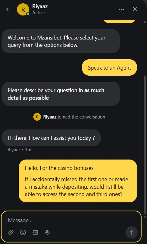 First screenshot showing initial query about the casino deposit bonuses