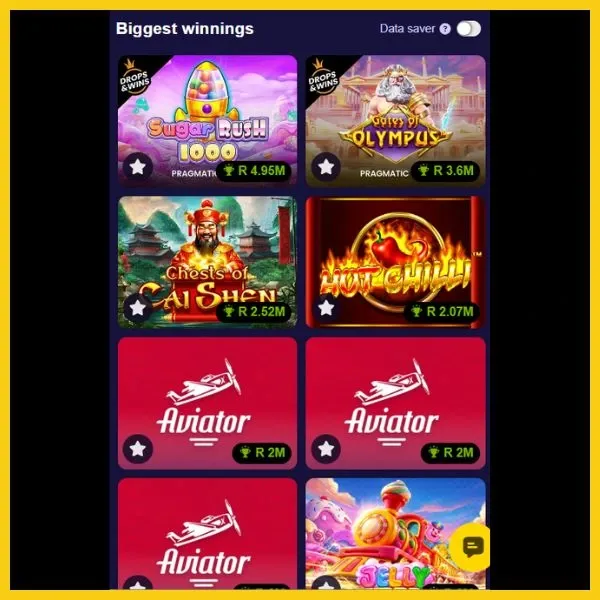 Easybet biggest winnings colum showing top 8 games:

Sugar Rush 1000, Gates of Olympus, Chest of Cai Shen, Hot Chilli, Aviator (3x) & Jelly Express.