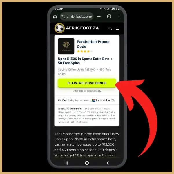 Pantherbet promo code link on Afrik -Foot.