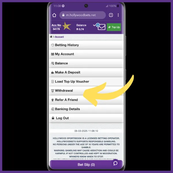Hollywoodbets app withdrawal process step 2