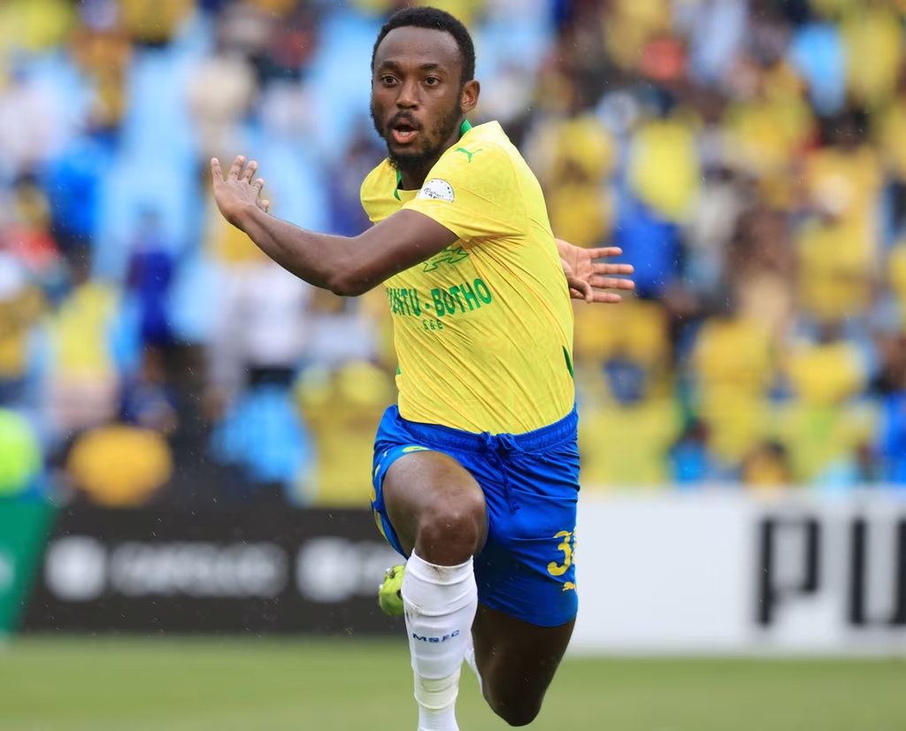 Peter Shalulile celebrates a goal for Mamelodi Sundowns.