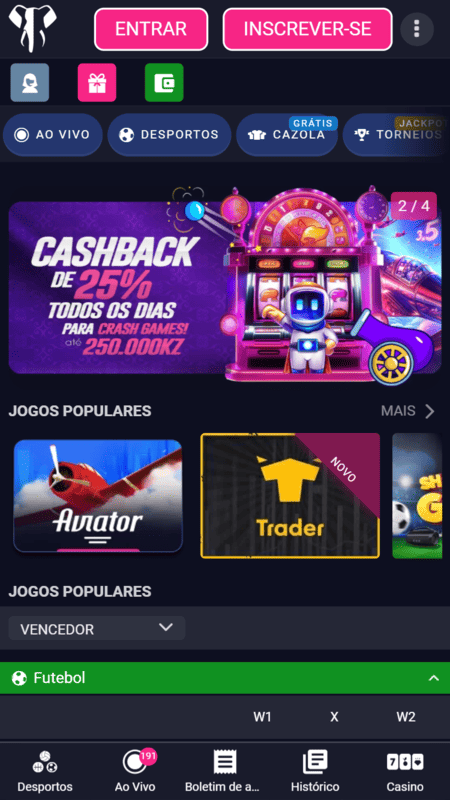 Página inicial da Elephant Bet
