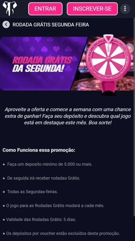 Rodadas grátis de segunda